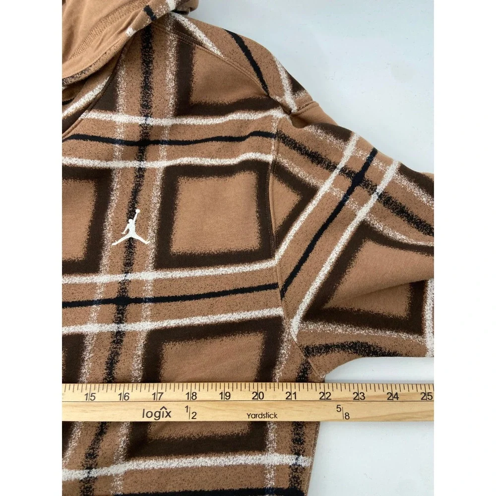 Jordan Hoodie Mens Medium Brown Plaid Essentials Fleece Jumpman Basketball
